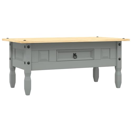 Coespram Table basse en pin gris 100 x 55 x 44 cm, table d'appoint massive de style Mexique Corona avec tiroir, table de salon robuste pour petits espaces,...