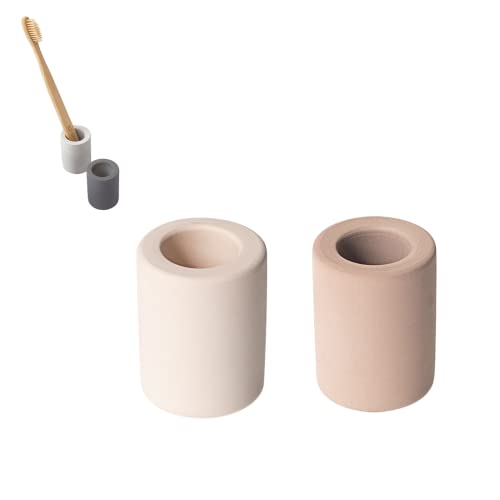 EZ APPLE 珪藻土 歯ブラシスタンド ハブラシスタンド 歯ブラシ立て 歯ブラシホルダー 洗面台 収納 吸水 防塵衛生 おしゃれ 2個入り (ダークグレー+ライトグレー)