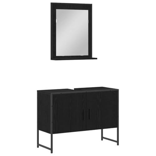 Ensemble mobilier Salle de Bain Noir Montage Mural 2 pcs Bois d'ingénierie 80 x 33 x 60 cm avec Miroir et Meuble sous-Vasque Design Moderne Durable Rangement optimisé