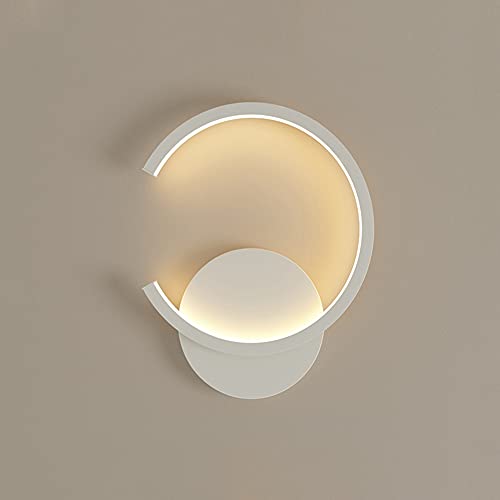 Aplique de pared LED redondo de metal blanco con luz de 10W suave de 3000K para salón moderno