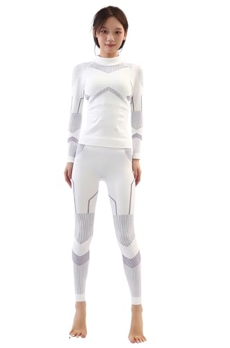 [Asisebom] スポーツインナー レディース 裏起毛 長袖シャツ ストレッチ アンダーウェア スポーツ 上下セット 防寒 保温 コンプレッションインナー 吸湿速乾 快適 スキー スノーボード 自転車 高機能 秋冬用 冷え対策 (パープル, L)