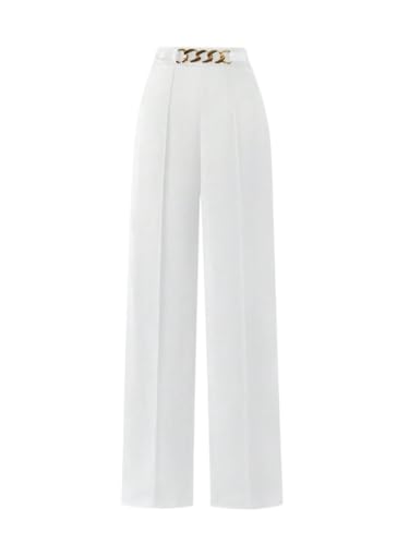 Womens Classic Casual Pants Loose Straight Leg Waist Front Pants