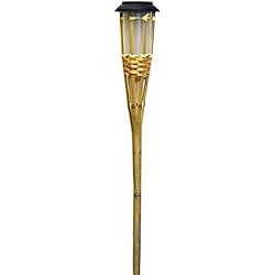 Lamparas De Bambu Para Jardin HOGAR Y MAS Antorcha de Jardín Lámpara Solar de Bambú, Baliza con Luz Jardín. Luces Solares Exterior 60x8,8 cm