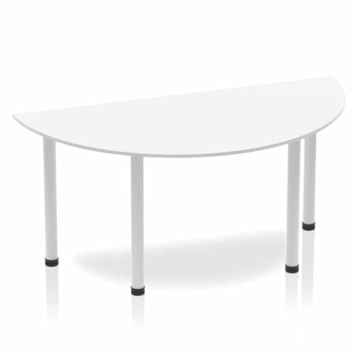 Dynamic Office Solutions OPO Impulse Freestanding 1600mm Semi-Circle Table Attractive Post Legs | Sturdy Build Weather & Heat Resistant Melamine Finish Table White Silver 1600