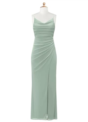 Junior's Mermaid Bridesmaid Dresses for Wedding Long Chiffon Formal Evening Gown with Slit UJR0032