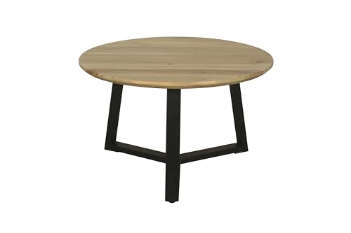 byLIVING Couchtisch Cross/Tischplatte Massivholz Akazie Natur/Gestell Metall schwarz/mit Schweizer Kante/Kaffeetisch/Wohnzimmertisch/rund/D 75 x H 46cm (Akazie, Braun)