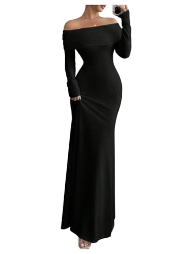 Image of SOLY HUX Women's Long Sleeve Off The Shoulder Bodycon Dress Elegant Maxi Dress Cocktail Prom Dresses