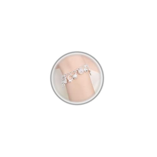 Image of S925 Silver Charm Bracelet for Women,Adjustable Thirteen Hanging Pieces Bracelet Charm Heart Moon Star Key Lock Cross Pendant Bangle Fashion Jewelry, One Size, Alloy, no gemstone