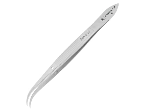 Excelta - 24A-S-SE - Tweezers - Strong Point - Curved - One Star - Anti-Mag. SS - Serrated Tips, 0.68" Height, 0.32" Wide, 4.5" Length