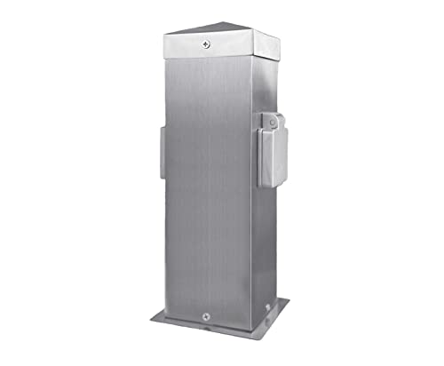 EXTRASTAR Außen-Steckdosensäule 2-fach IP44 – Wasserdichte Gartensteckdose Aus Edelstahl, 70x70x230 Mm