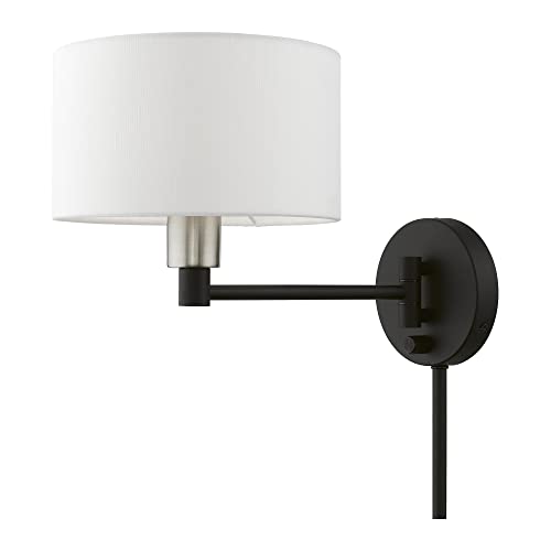 Image of Livex Lighting 40080-04 1 Light Swing Arm Wall Lamp, Black with Brushed Nickel Accent, 9 x 9.75