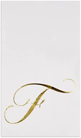 100 Gold Monogram Guest Napkins Letter F Disposable Paper Pack Elegant Metallic Golden Foil Dinner Hand Napkin for Bathroom Powder Room Wedding Holiday Birthday Party Baby Shower Decorative Towels