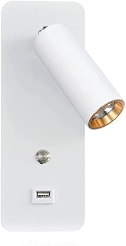 Aplique de pared LED de 7W con puerto USB y foco de lectura giratorio moderna