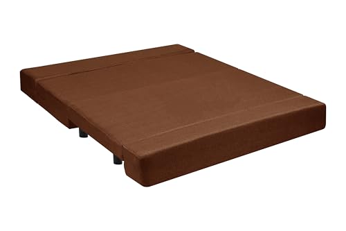 Image of 5X6-Feet Leg Sofa Cum Bed with Ottoman | Jute Fabric 3 Seater Convertible Sofa Bed | Modern Space Saving Furniture for Living Room | Brown