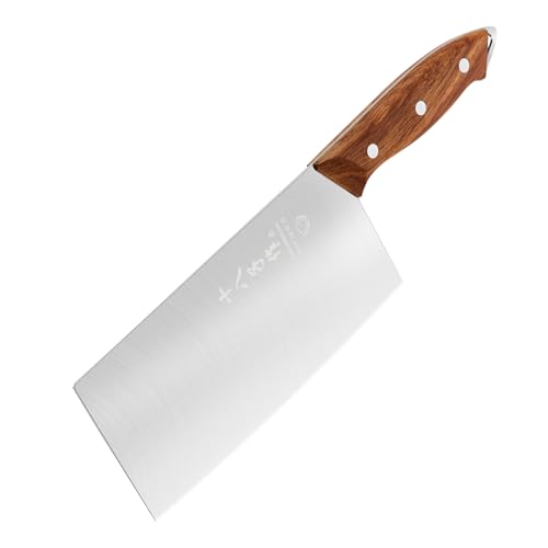 SHI BA ZI ZUO Meat Cleaver 7.1-Inch Stainless Steel Chinese Slicing Knife For Meat Vegetable Chef Knife With Anti-Slip Wooden Handle Sliver - S2232-B