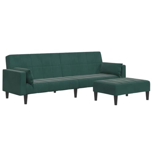 Genérico wenjingqi Sofá Cama de 2 plazas con Taburete Terciopelo Verde Oscuro,3258135
