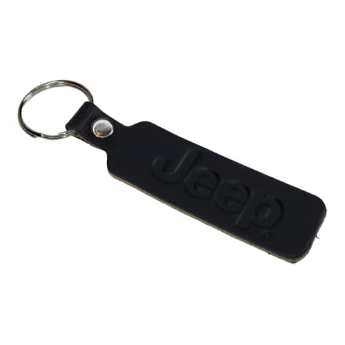 Jeep Text Logo Drum Dyed Usa Leather Keychain, Handmade In Detroit, Licensed And Authentic (Black) #TOP15
