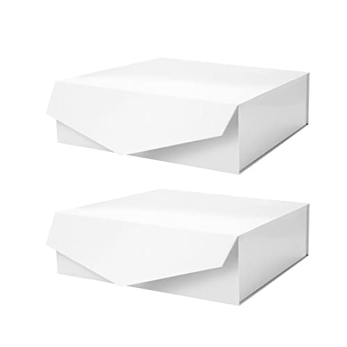 PACKHOME 2 Gift Boxes 13.5x9x4.1 Inches, Large Gift Boxes with Lids, Bridesmaid Proposal Boxes, Sturdy Gift Boxes, Collapsible Gift Boxes with Magnetic Closure (Glossy White)