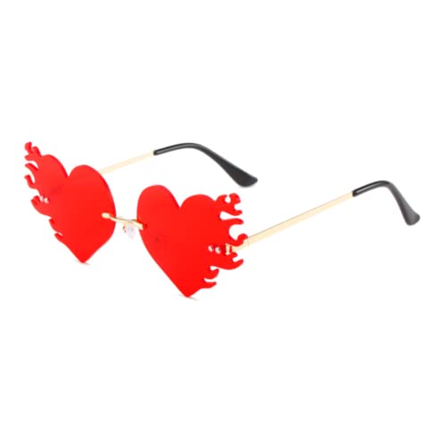 ENTHYI Melting Heart Flame sunglasses Women/men Trendy Rimless Party Cute Prom Glasses Novelty Heart Fire Flame Eyewear