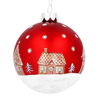 Gisela GrahamRed Glass Bauble with Gingerbread House