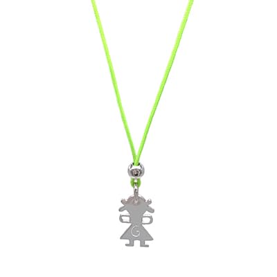 ibamboli - Collana in Corda Verde Fluo e Ciondolo a Forma di Bimba in Argento Personalizzabile con Iniziale