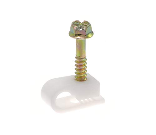 The Cimple Co - Single Coaxial Cable Clips, Cat6, Electrical Wire Cable Clip, 1/4 In (6 Mm) Screw Clip And Fastener, White (100 Pieces Per Bag) #TOP2