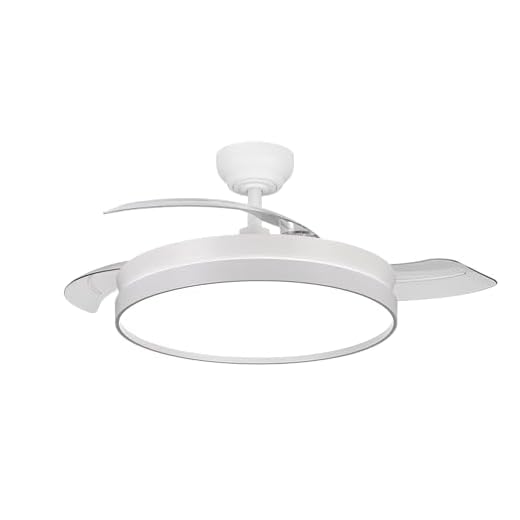 NARVI Ventilador de techo color Blanco, 3 Palas retráctiles transparentes, Motor DC 30W, Luz LED 45W Regulable en intensidad y color (tonalidad), con Memoria y Mando a distancia. REF NANTES 1749 WH