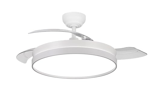 NARVI Ventilador de techo color Blanco, 3 Palas retráctiles transparentes, Motor DC 30W, Luz LED 45W Regulable en intensidad y color (tonalidad), con Memoria y Mando a distancia. REF NANTES 1749 WH