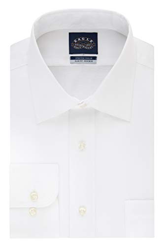 Eagle mens Slim Fit Non Iron Stretch Collar Solid Dress Shirt, White, 16.5 Neck 34 -35 Sleeve Large US