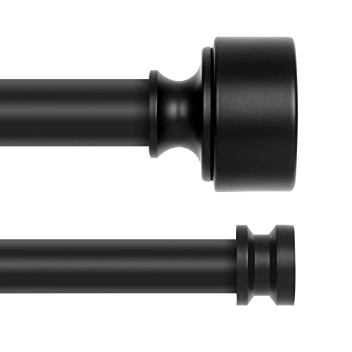 Black Double Curtain Rods For Windows 36 To 72 Inch(3-6Ft),Adjustable Telescoping Double Curtain Rod With Metal End Cap,1 Inch Diameter Heavy Duty Double Drapery Rod Set 36-72”,Matte Black #TOP20