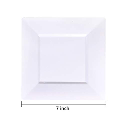 Bucla 60Pieces White Plastic Plates – 7Inch White Square Disposable Plates- Premium Disposable Wedding Party Plastic Dessert/Salad Plates #TOP2