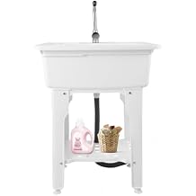 Utility Sink Laundry Tub for Washing Room, Freestanding Utility Sink with Stainless Steel Faucet for Basement, Garage or Shop, Large Wash Station Tubs and Drainage