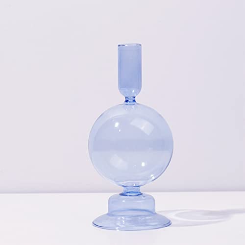 Blue Glass Candlestick Holders Taper Candle Holders Clear Glass Candle Holders for Wedding, Festival, Party