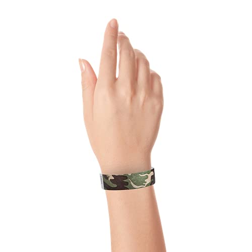 Image of 500 WristCo Green Camo Tyvek Wristbands for Events - Comfortable Tear Resistant Paper Bracelets ID Wrist Bands for Concerts Festivals Admission Party Identification Tours