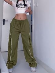 Y2K Parachute Track Pants for Women Low Rise Baggy Wide Leg Cargo Pants for Women3