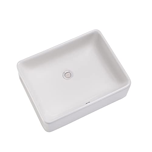 Ellai Rectangle Vessel Sink 21"X16"X6” White Bathroom Sink Above Counter Porcelain Ceramic Small Sink Bowl Countertop Vanity Art Basin #TOP5