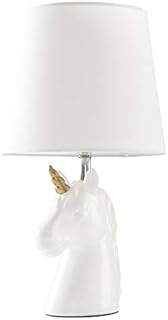 MiniSun Pair of Gloss White and Gold Ceramic Unicorn Table Lamps with a White Tapered Light Shade