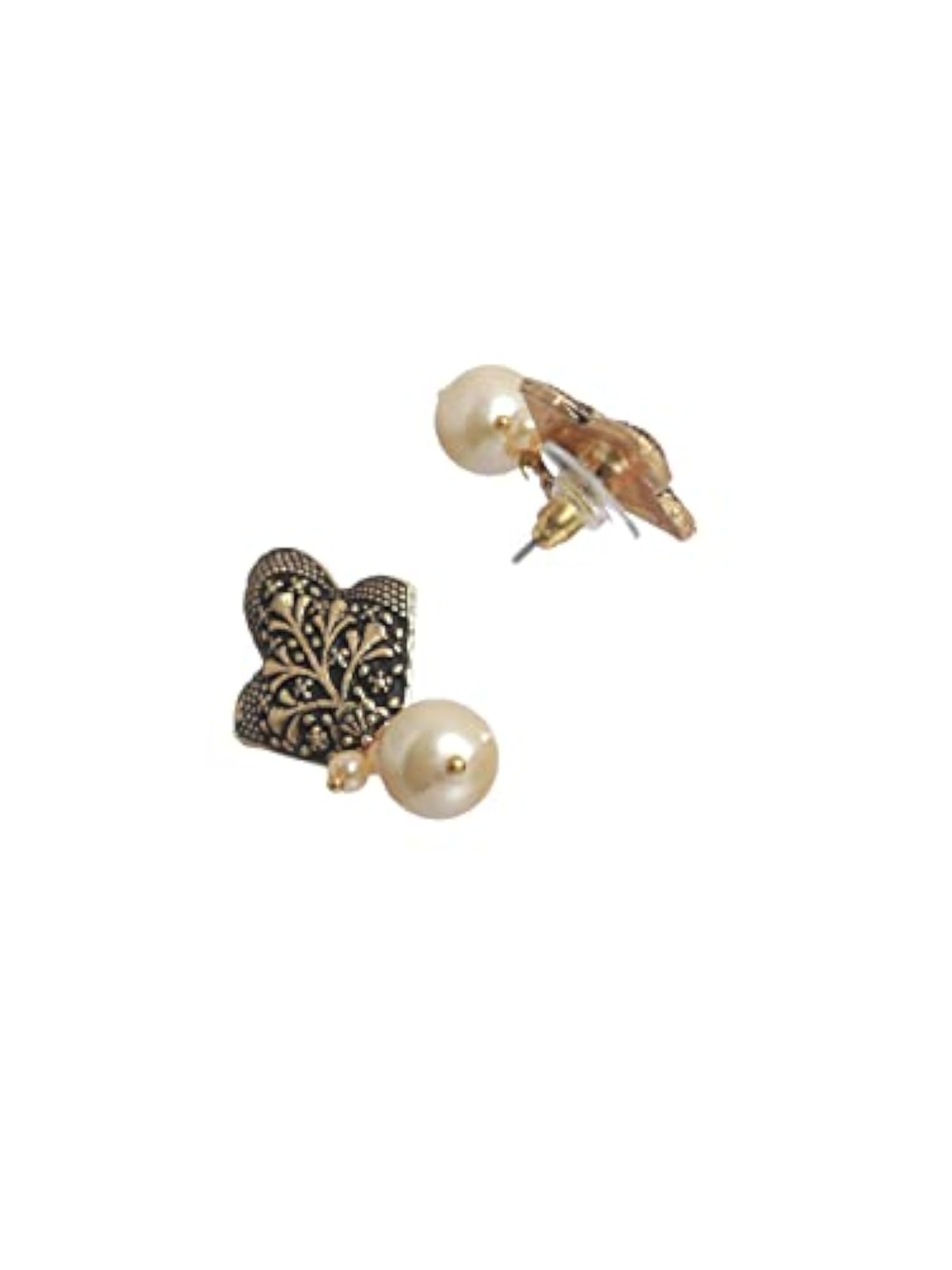 Studded Floral Plated Stud and Drop Earring Set of 3