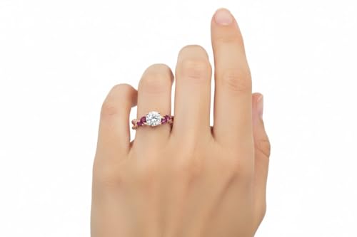 Image of Choose Your Gemstone Braided Diamond CZ Engagement Ring Rose Gold Plated Round Shape Split Shank Engagement Ring Matching Jewelry Wedding Jewelry Easy to Wear Gifts US Size 4 to 12