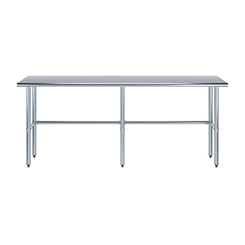Image of AmGood Stainless Steel Work Table Open Base | Metal Work Bench (Stainless Steel Table Open Base, 84 inch Long x 14 inch Deep)