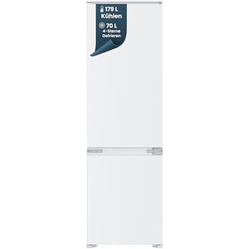 homeX CFB2491E Einbaukühlschrank mit Gefrierfach Einbau Kühl Gefrierkombination 178cm Nische - 249 Liter Schlepptürtechnik LED-Beleuchtung leise 39 dB Türanschlag wechselbar 4-Sterne Gefrieren