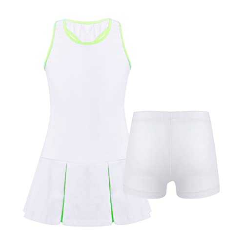 JEATHA Completi Sportivi Fitness Ciclismo Tennis Badminton Corsa Allenamento Ragazze Uniforme Vestito da Cheerleading Senza Manica Abito da Danza Moderna Tinta Unita Bianco 9-10 Anni