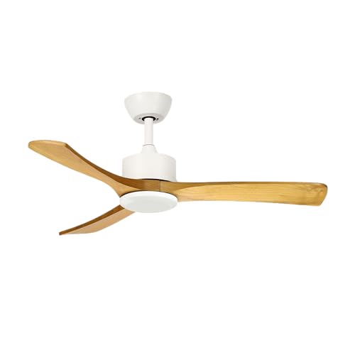 Ventilador de Techo, 40W, 130 cm Blanco/Haya, 3 Aspas, 6 Velocidades, Luz LED Opcional, 3 Colores de Luz (3000-4500-6500K), Control Remoto, Memoria y Temporizador (1-2-4-8H), Verano e Invierno, MD413