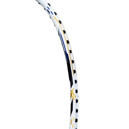 Image of Li-Ning Axforce Blast Strung Badminton Racquet for Professional Players|Powerful Smashes|Flexible Shaft|70-75 Grams|Maximum String Tension - 27lbs, White /Blue Sapphire