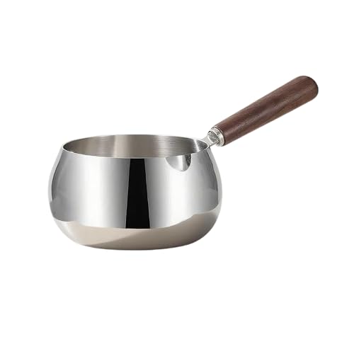 IMEEA Milk Pot 500ml Butter Warmer Pot SUS304 Stainless Steel Milk Saucepan with Wood Handle for Coffee Chocolate Melting