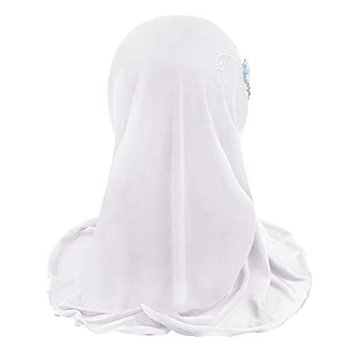 TINAYAUE Kids Girls Muslim Hijab Lace Islamic Scarf Shawls Turban with Flowers Hijab Chiffon Head Scarfs Head Wrap (2-7 Y)3