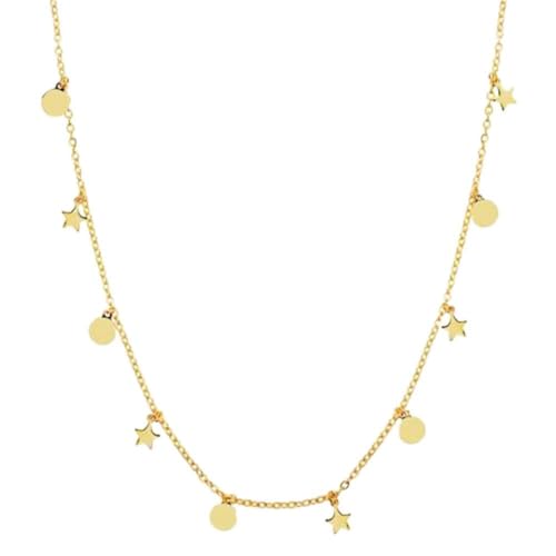 Collier rond géométrique femme avec pendentif cercle et badges étoiles pour bijoux tendance
