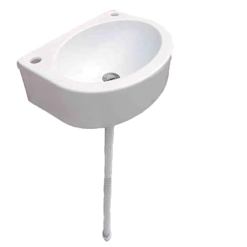 Lavabo De Baño Compacto De Montaje En Pared De 45 X 34 Cm, Lavabo Ovalado Elegante Para Aseo Con Desagüe De 150 Cm, Conjunto Para Mueble De Baño, Diseño Elegante En Blanco, Solución Que Ahorra Espaci