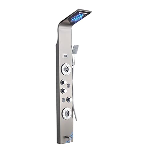 Shower Panel Tower Brushed Led Light Waterfall Rainfull Shower Panel Spa Sprayer Jets 3 Handles Shower Column Faucet Tower Hand Shower Tub Spout Led Shower Column Stainless Steel Brushed ( Color : Bru #TOP8
