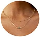 Tasiso Cross Pendant Necklace for Women 14K Gold Plated Dainty Layered Sideway Cross Necklace Layering Satellite Beads Faith Necklace Minimal Everyday Jewelry Gift